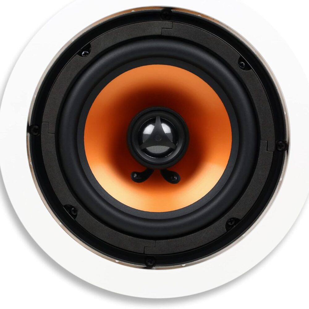 Micca M-6C 6.5-Inch 2-Way in-Ceiling Speaker, Round, Each, Paintable, White | 7.6-Inch Cutout Diameter, Whole House Audio, Home Theater, Indoor or Covered Outdoor, 6.5" Woofer, 1" Aimable Silk Tweeter