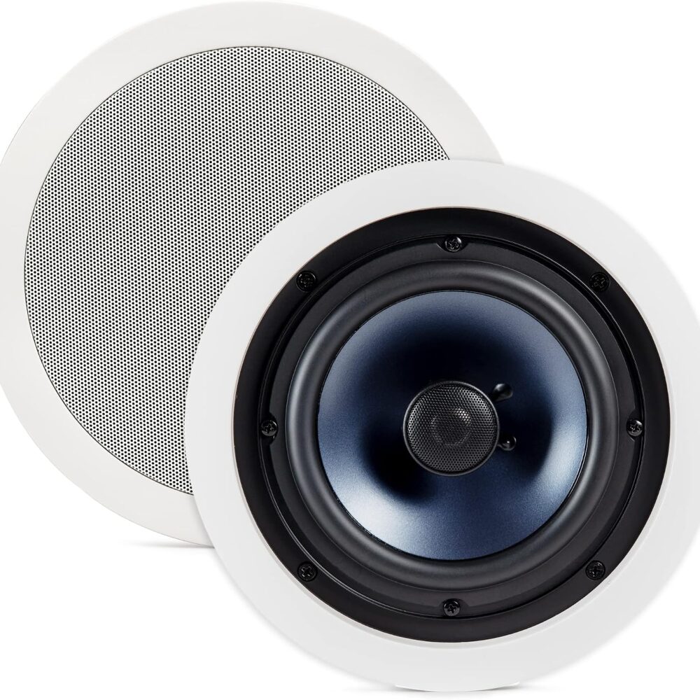 Polk Audio RC80i 2-Way Premium In Ceiling Speakers, 8" Round Pair, White | Perfect for Damp and Humid Indoor/Outdoor Placement, Bluetooth Ceiling Speakers, Paintable Grille